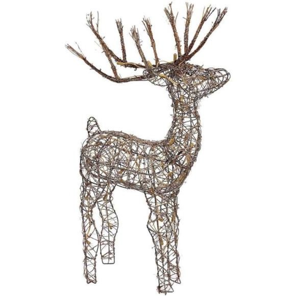 35"H Outdoor Rattan Holiday Reindeer Lawn Decoration with White Lights - Picture 1 of 5